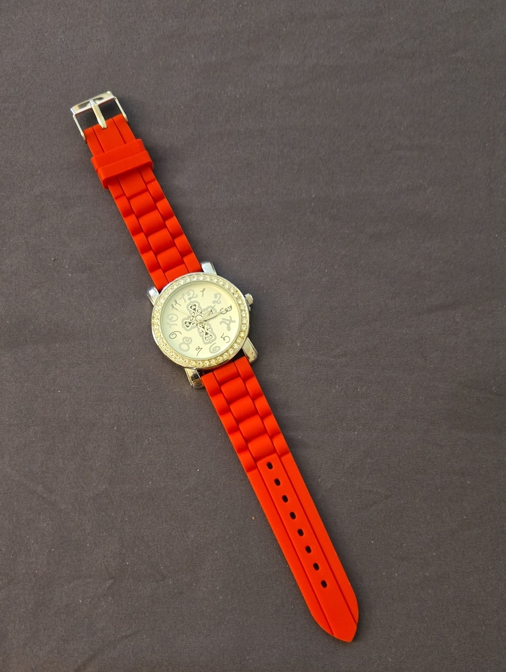 Women’s Red Silicone Band Watch with Crystal Accent